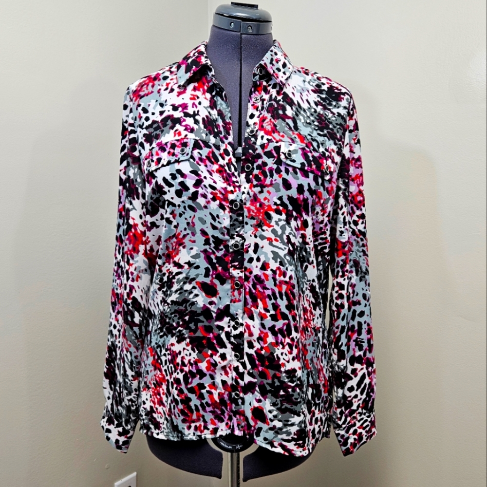 Fun, Bright, animal-print blouse.